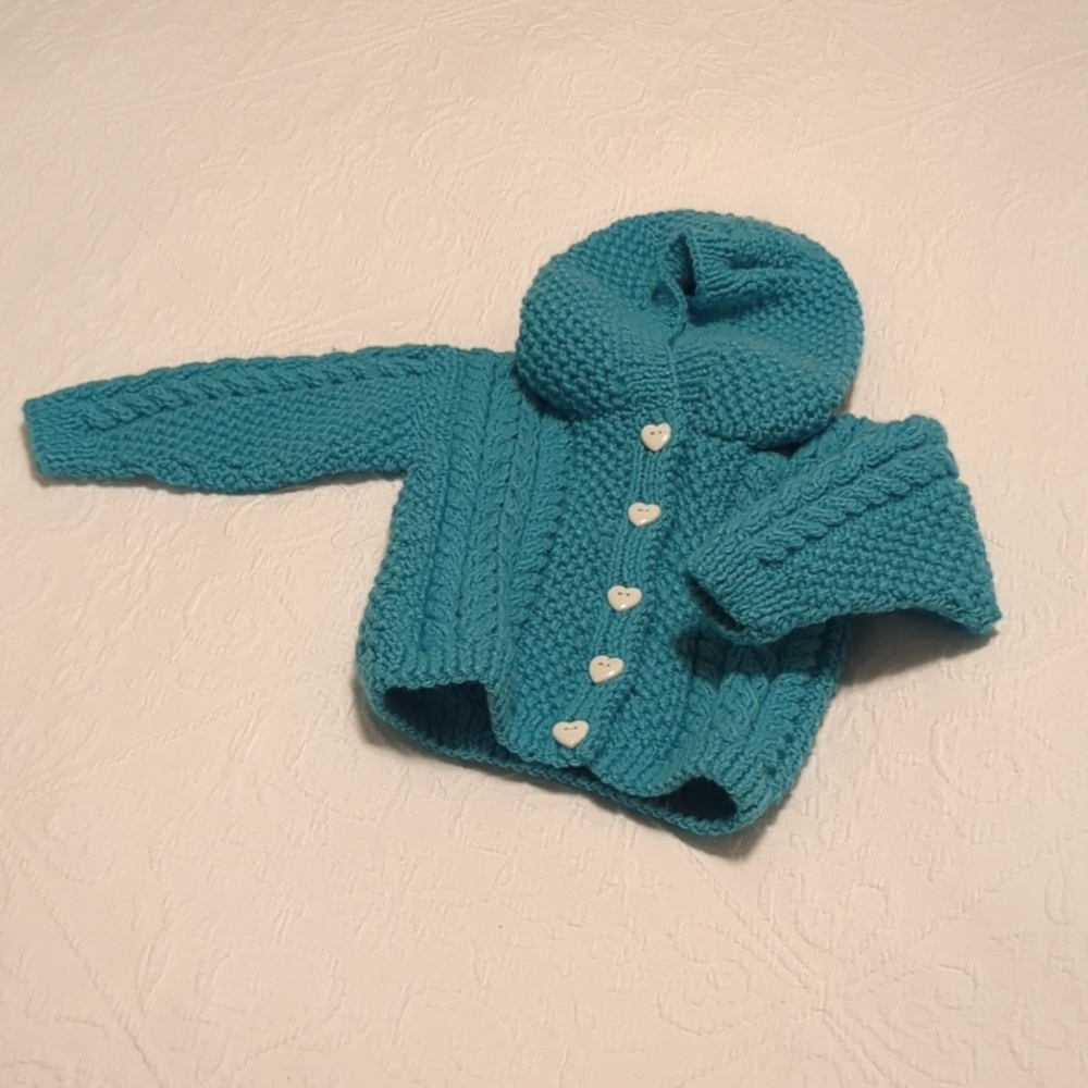 NEW Hand Knit Hooded Baby Sweater - 3M